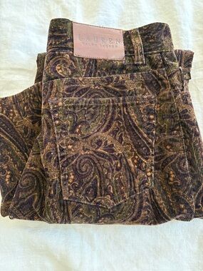 Lauren Ralph Lauren Paisley Corduroy Straight-Leg Pants in Brown and Green